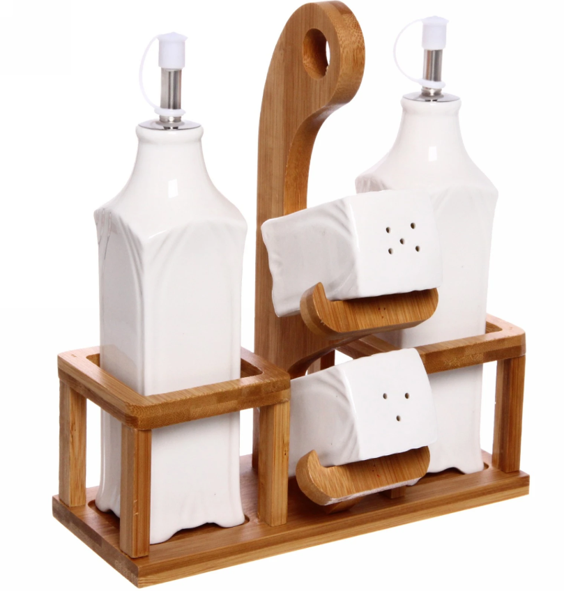 Набор для специй 4 предмета "White magic" (2емкости для масла 400мл и уксуса+2солонки) полоски						