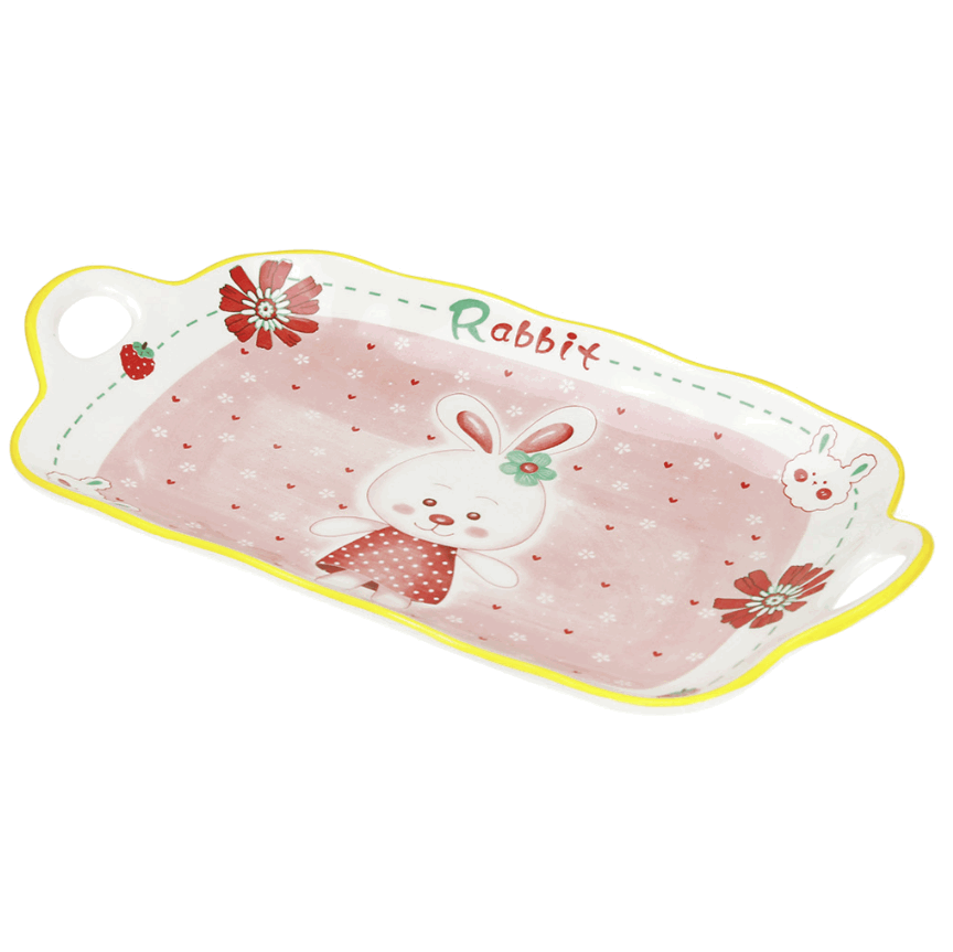 *Блюдо 312*165*32мм "Банни" с/руч фарфор с/дек волн.край отв. (ДМ)