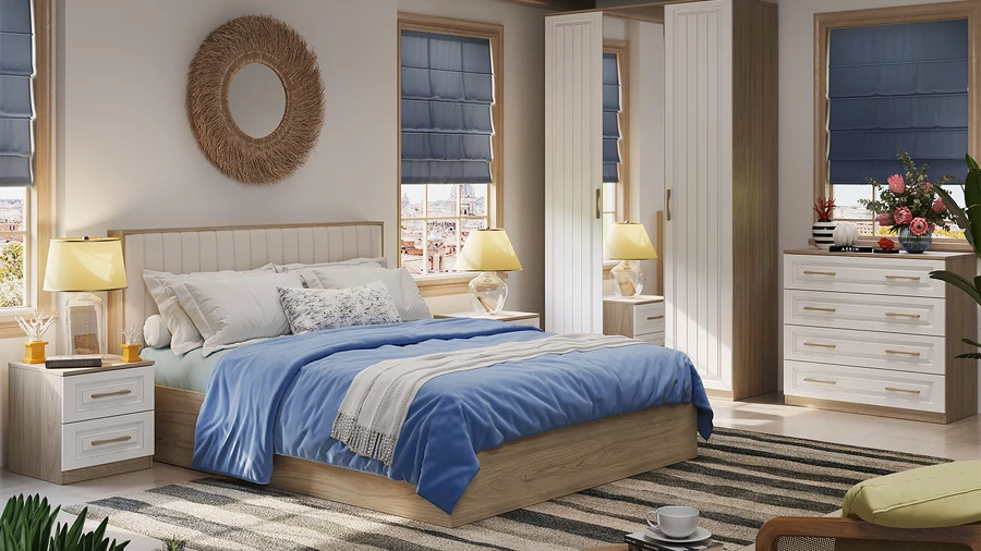 Спальня Сэнди (Кровать 1600+тумба 2шт +шкаф комб)(Вяз благородный/Белый)