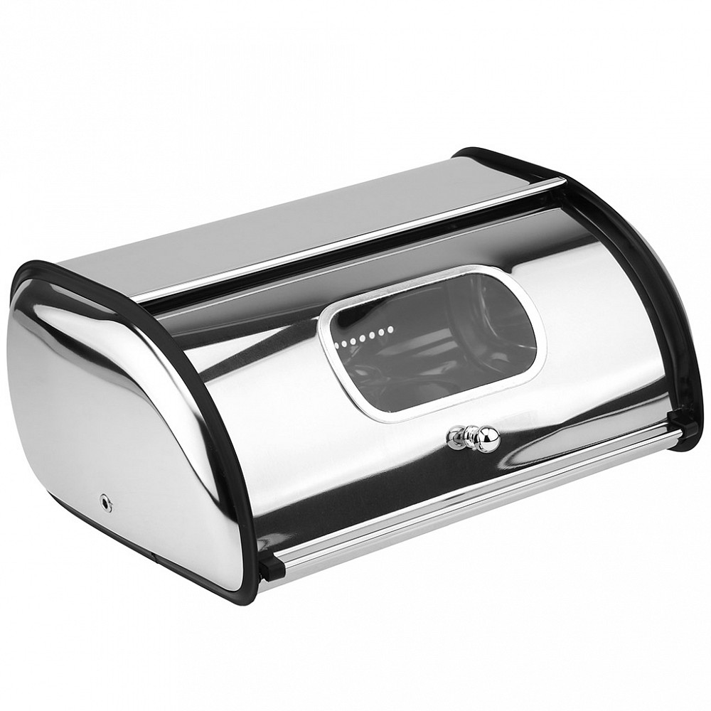 Хлебница нерж 34*23см h14,5см s0,28мм с/кр с/руч с/окном рифл/дно зеркал. покр. в/кор (ДМ) K-001SK