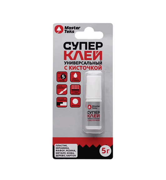 Супер-клей MasterTeks цианоакрилатный универсал. 5 гр с кисточкой прозрачный