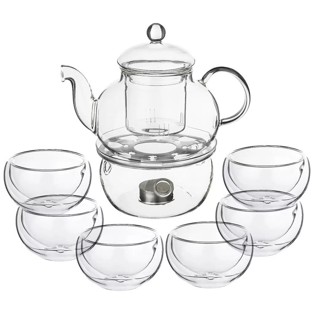 *ЧАЙНЫЙ НАБОР НА 6 ПЕРСОН "DOUBLE-WALL" 7ПР.: ЧАЙНИК 800МЛ + 6 ЧАШЕК 150МЛ 