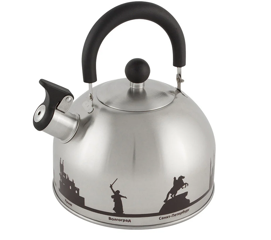 Чайник из нерж. стали "ГОРОДА РОССИИ" со свистком 2,5 л, с рисунком, меняющим цвет
