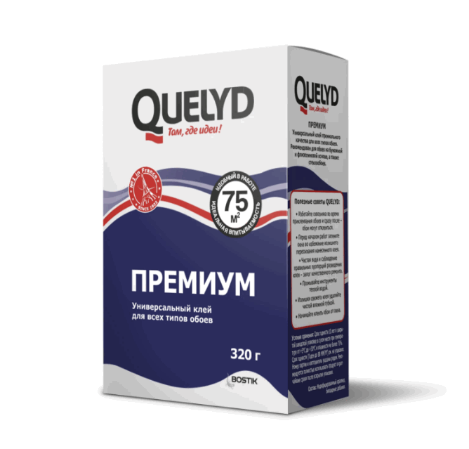 Клей д/обоев QUELYD ПРЕМИУМ Универсальный 75 кв.м., 320г 50035139