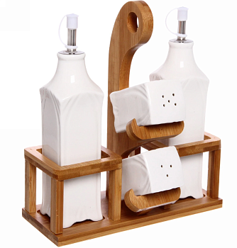 Набор для специй 4 предмета "White magic" (2емкости для масла 400мл и уксуса+2солонки) полоски						