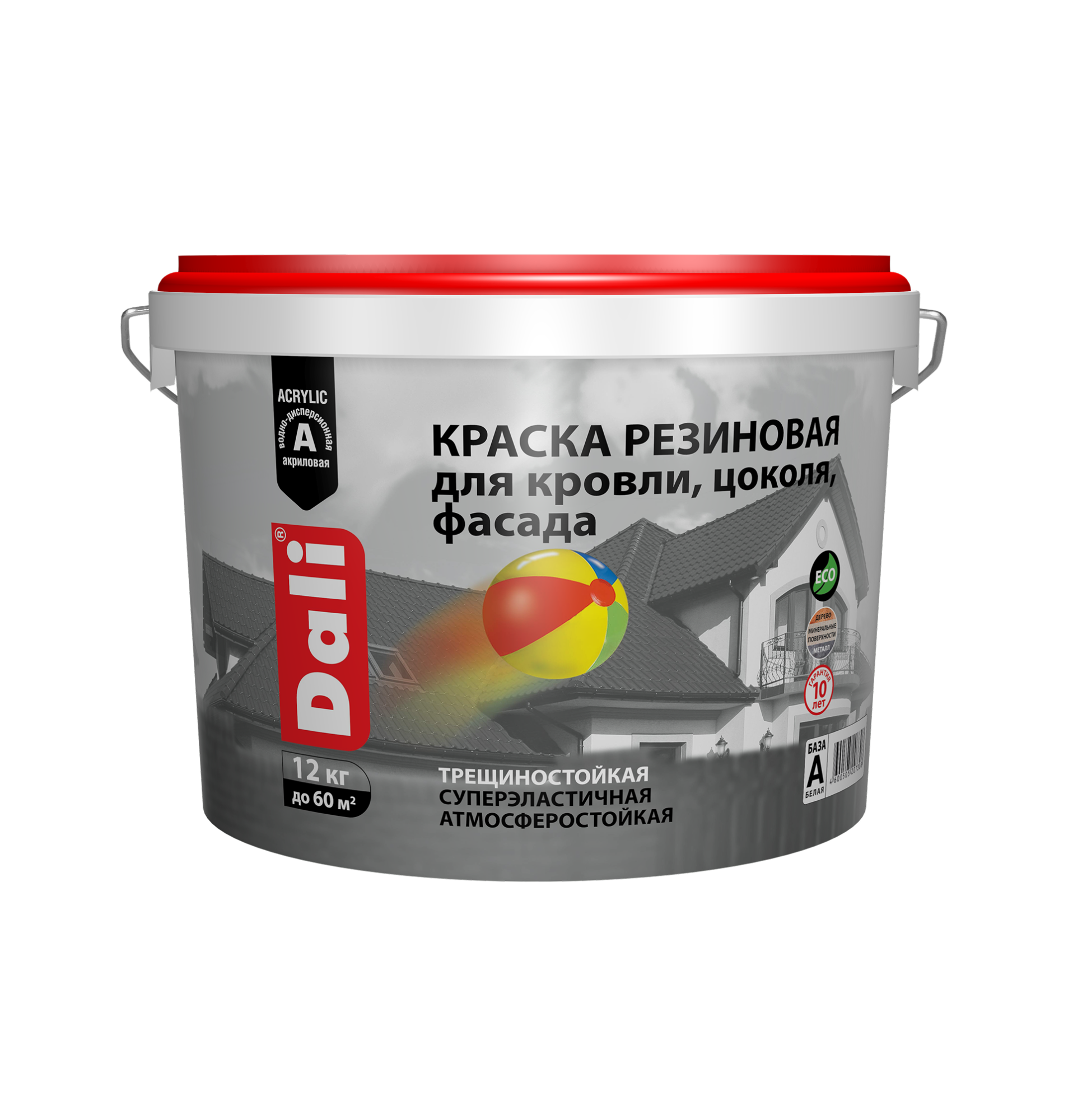 Краска DALI резиновая для кровли,цоколя,фасада база А 12кг