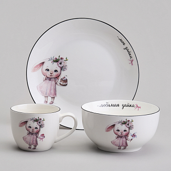 Набор посуды Lefard Моя Зайка, 3 пр.: салатник 470мл, тарелка 20см, кружка 220мл 260-687